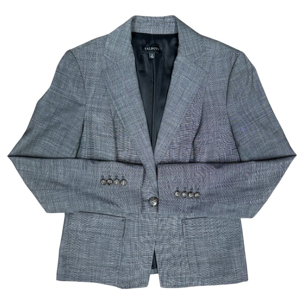 EUC Women's TALBOTS Wool Blazer 1-Button Lined Jacket w/Pockets Gray | Size 6